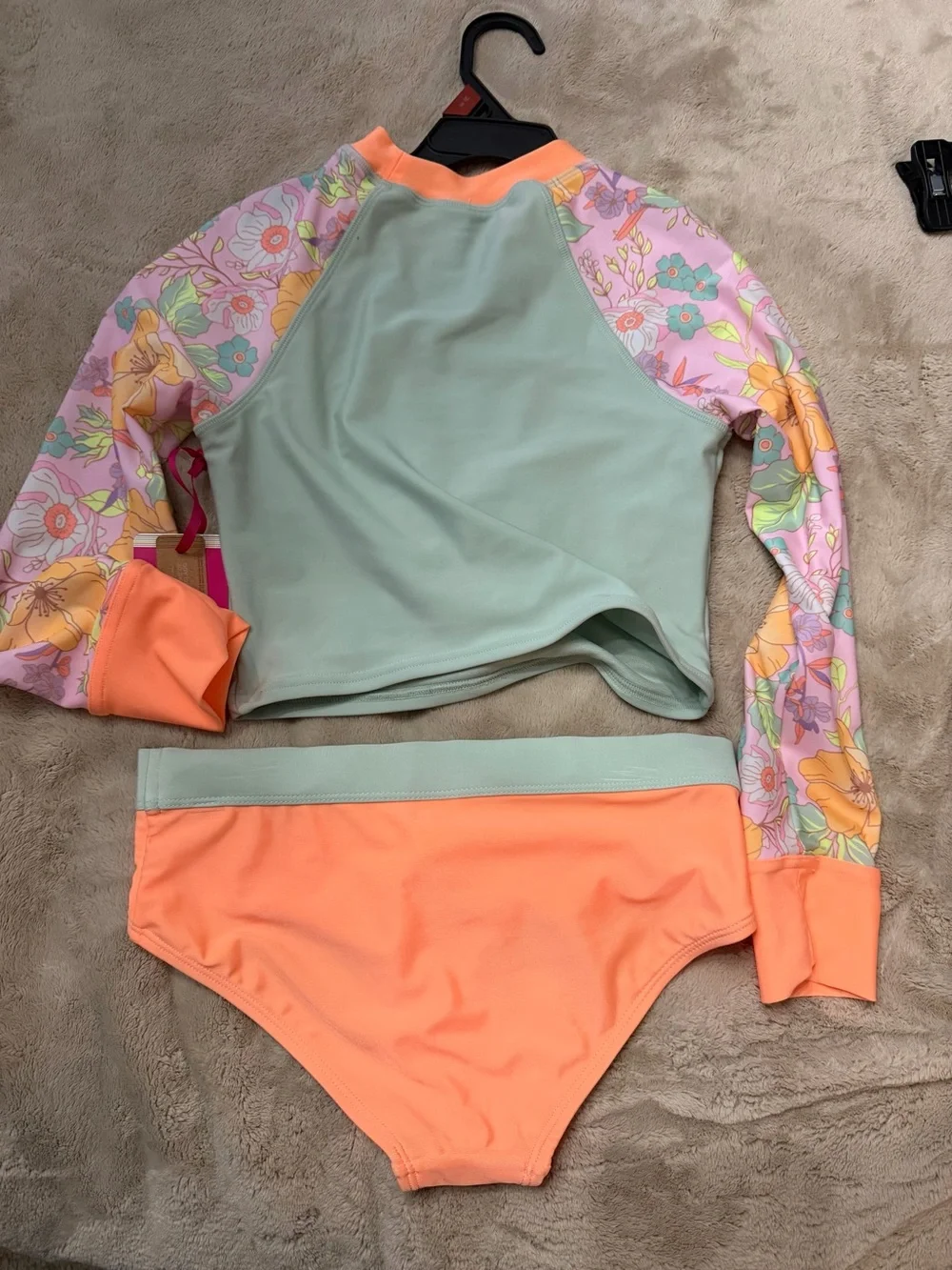 Justice Girls Two-Piece Floral Rash Guard Set - Mint & Peach